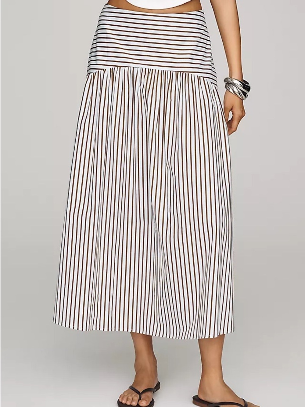 Striped White and navy Midi Skirt - Women